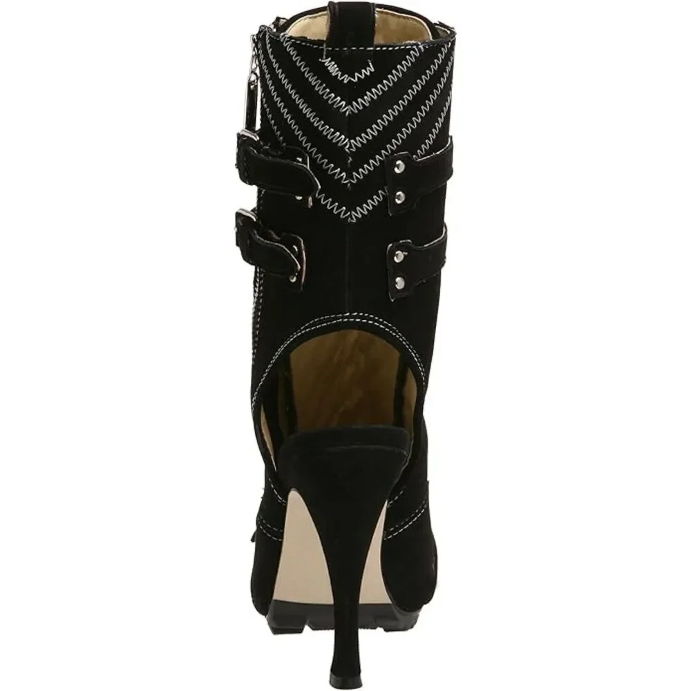Steve Madden Bombb Black Nubuck Lace-Up Peep Toe Booties Size 7.5 NIB Rare